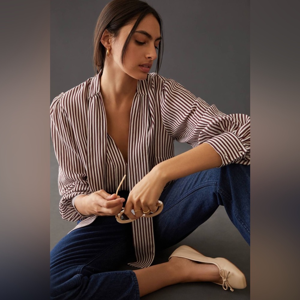 Maeve Striped Bow-Neck Blouse ASO Meghan Markle